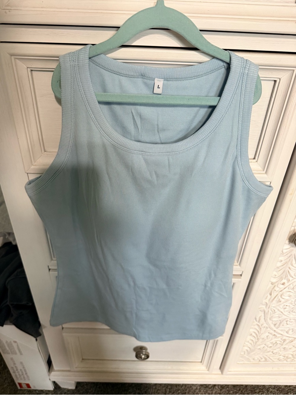 Light Blue Ribbed Scoop Neck Tank Top with built in bra